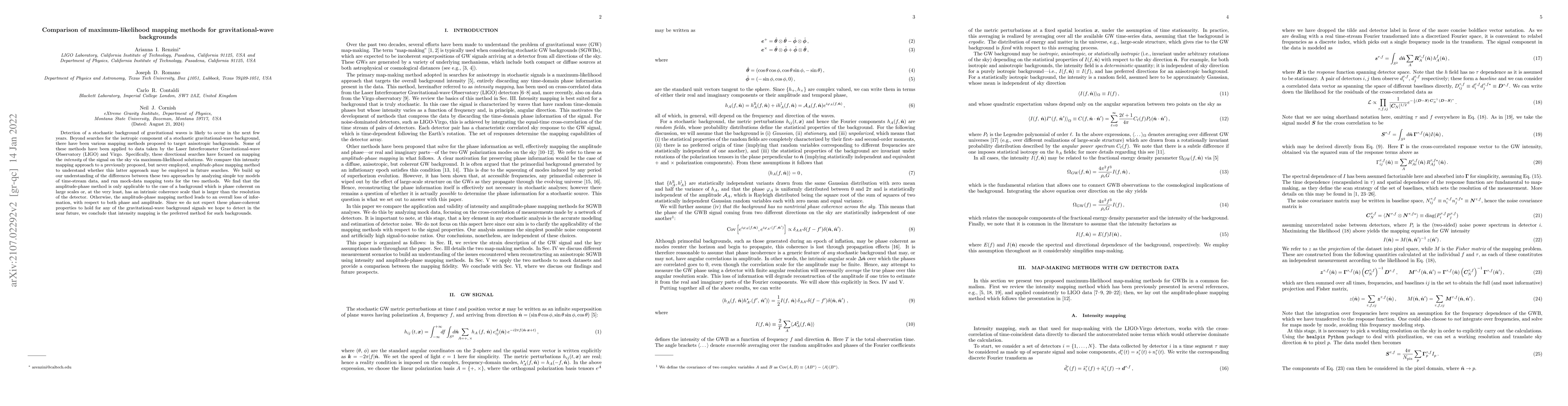 Thumbnail for Comparison of maximum likelihood mapping methods for gravitational-wave
  backgrounds