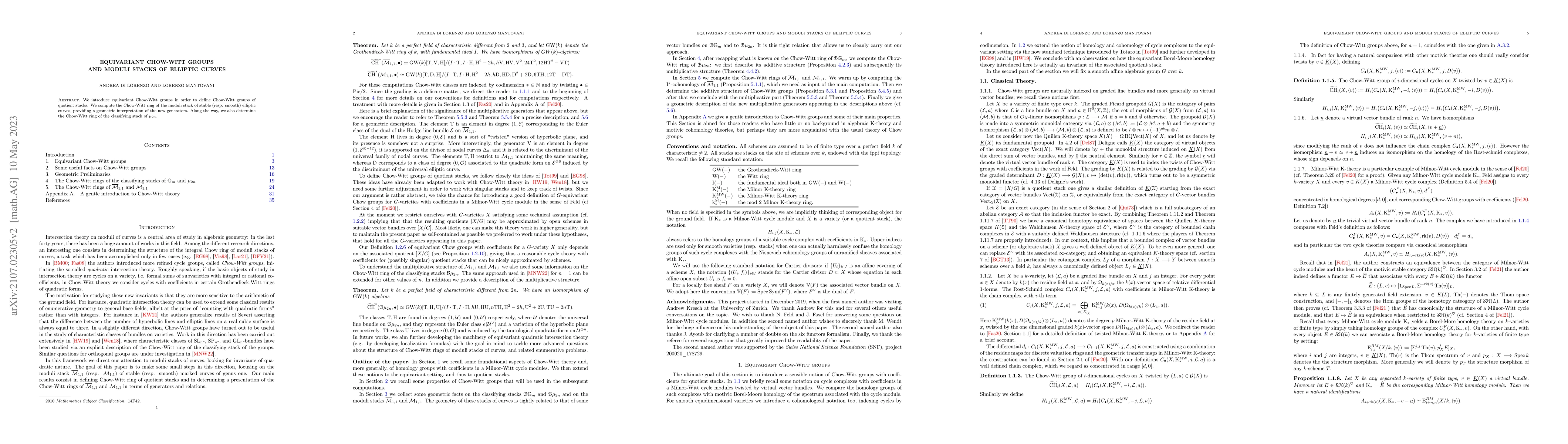 Thumbnail for Equivariant Chow-Witt groups and moduli stacks of elliptic curves