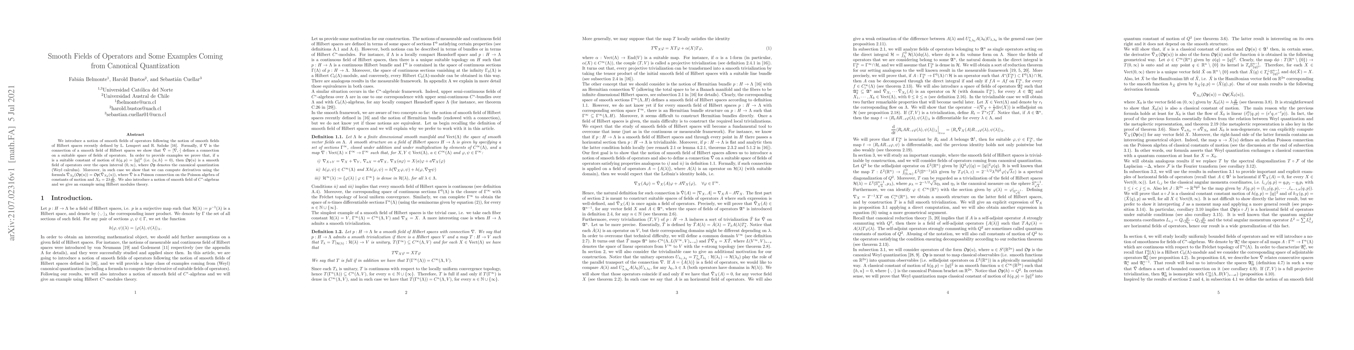 Thumbnail for Smooth Fields of Operators and Some Examples Coming from Canonical
  Quantization