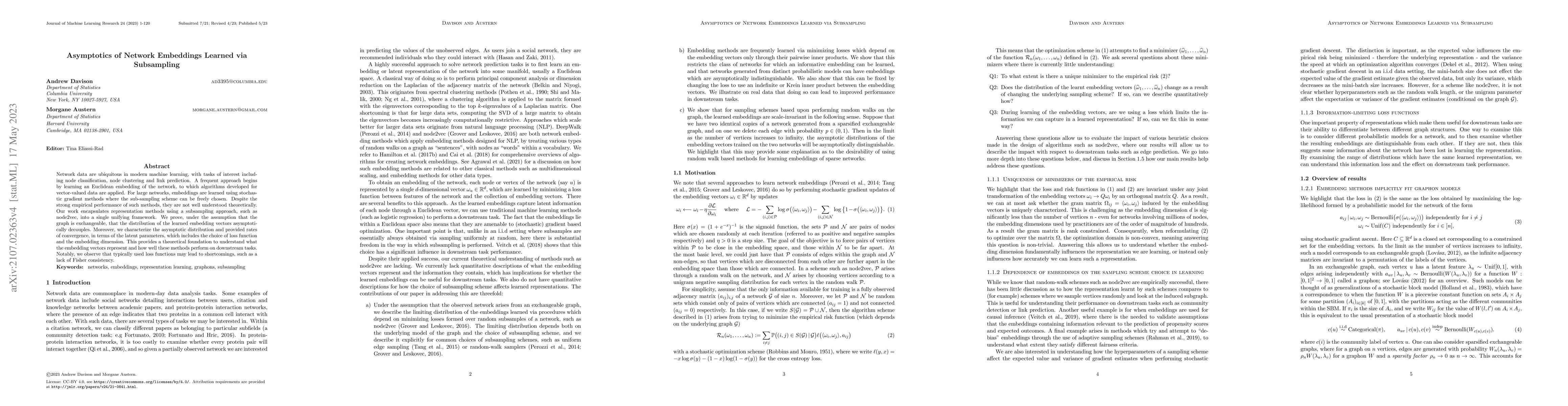 Thumbnail for Asymptotics of Network Embeddings Learned via Subsampling