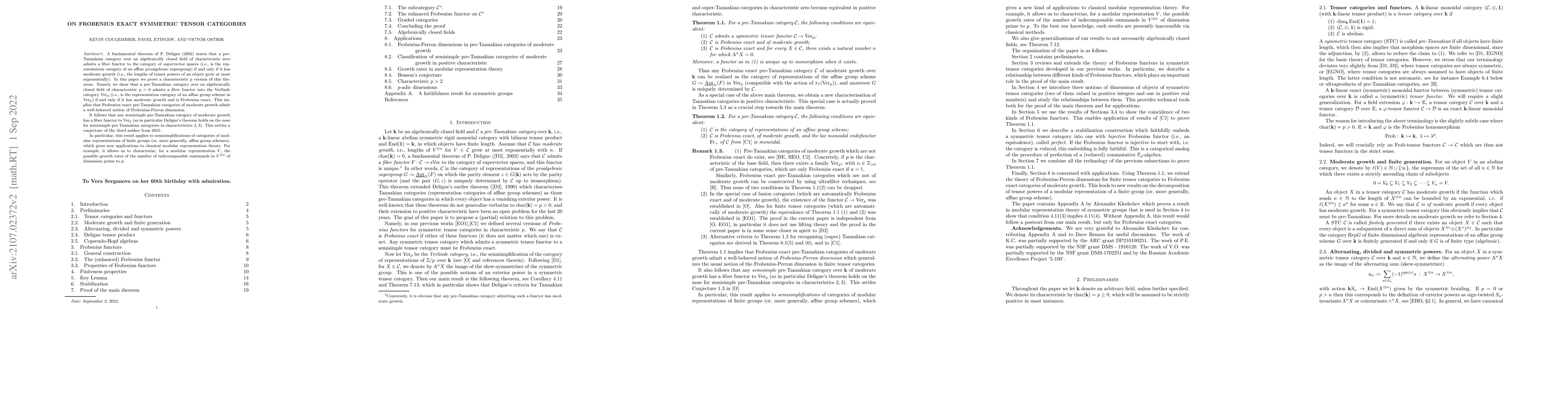 Thumbnail for On Frobenius exact symmetric tensor categories