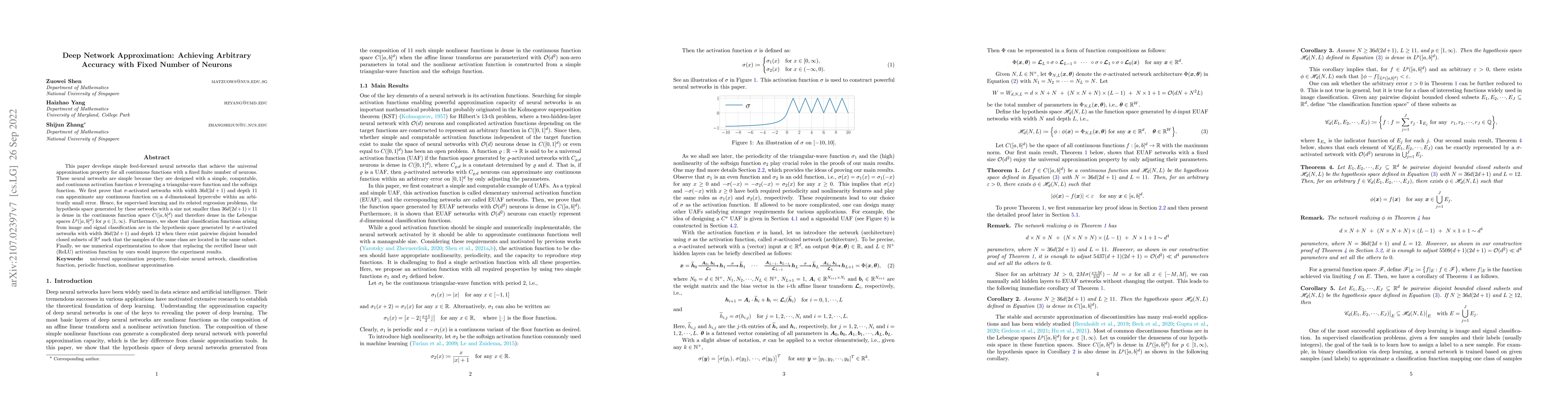 Thumbnail for Deep Network Approximation: Achieving Arbitrary Accuracy with Fixed
  Number of Neurons