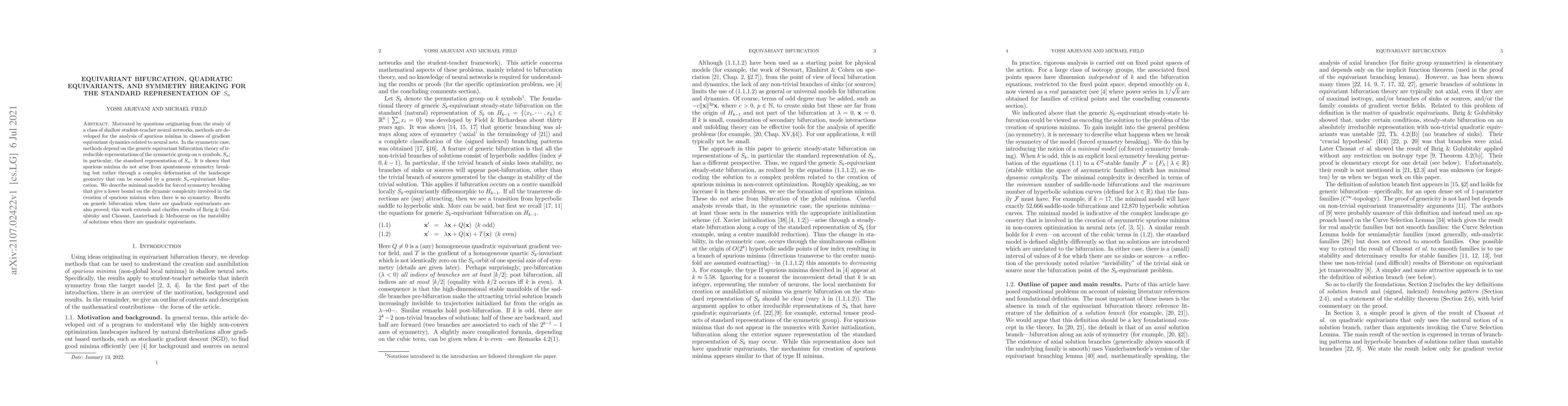 Thumbnail for Equivariant bifurcation, quadratic equivariants, and symmetry breaking
  for the standard representation of $S_n$
