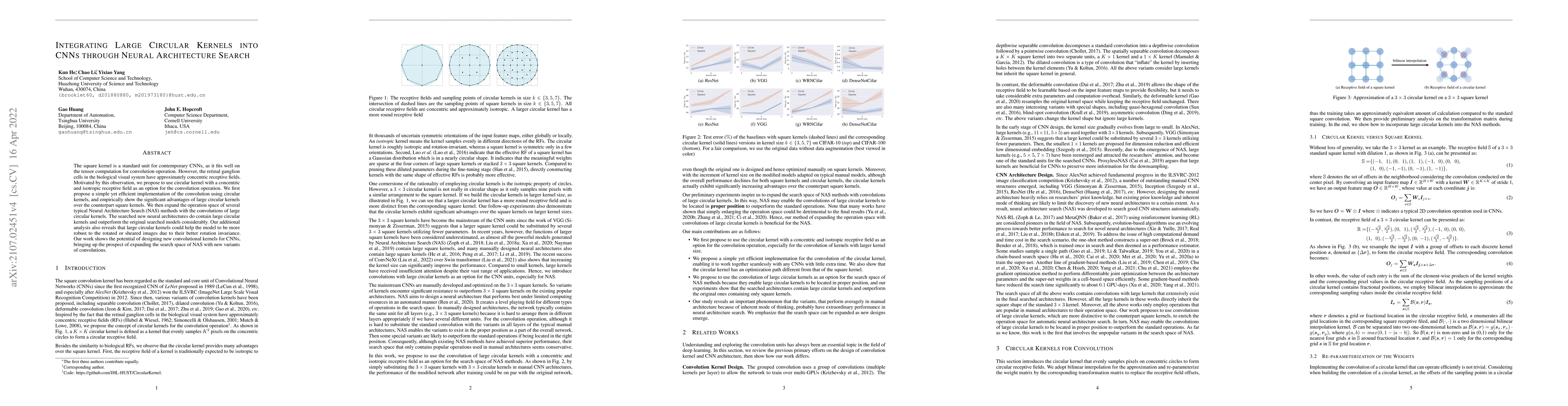 Thumbnail for Integrating Large Circular Kernels into CNNs through Neural Architecture
  Search