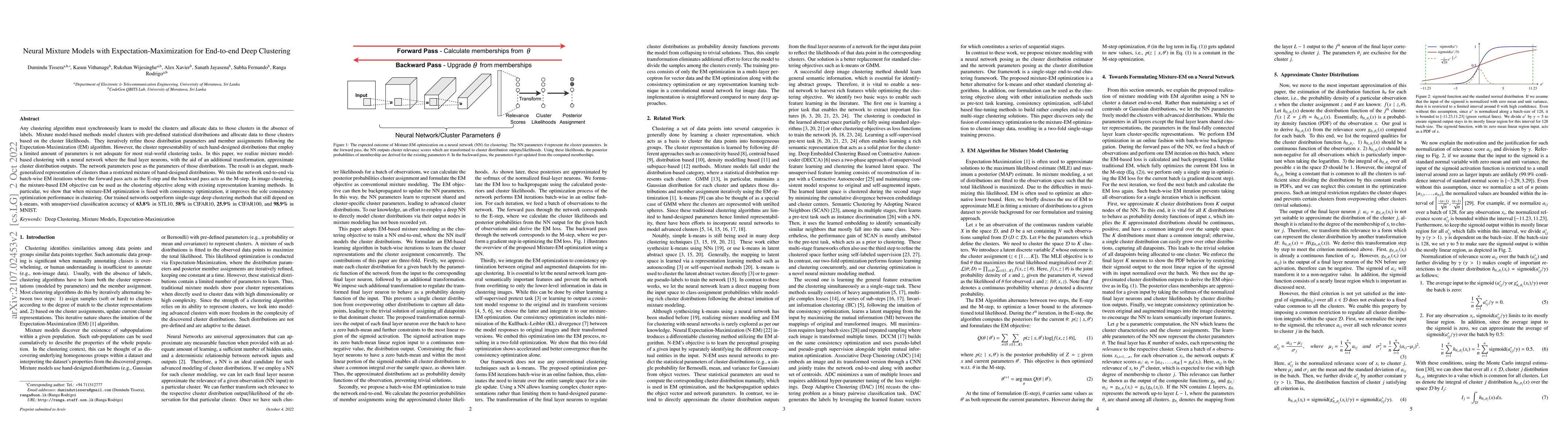Thumbnail for Neural Mixture Models with Expectation-Maximization for End-to-end Deep
  Clustering