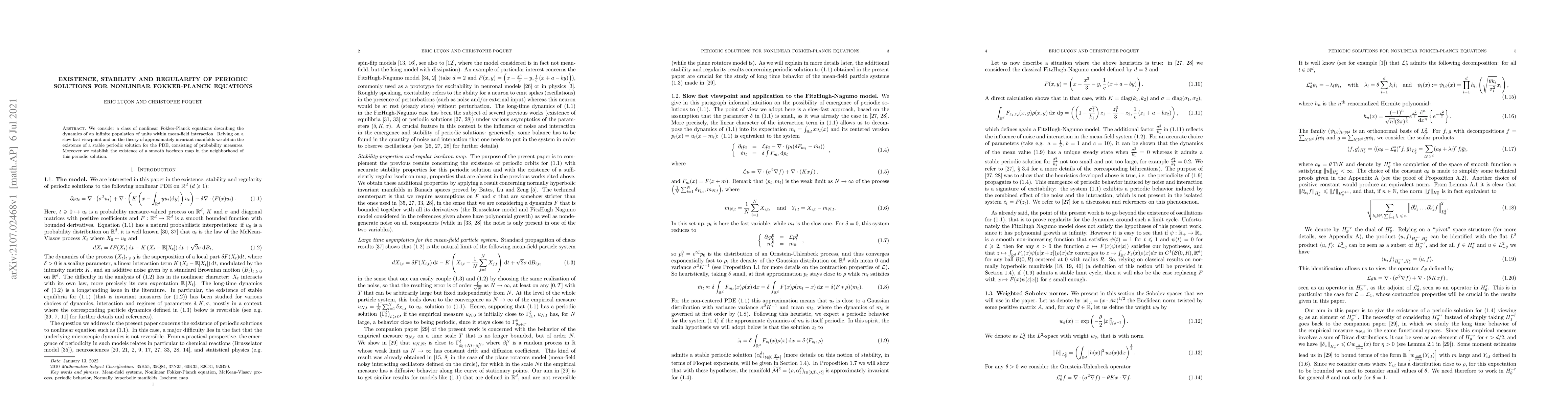 Thumbnail for Existence, stability and regularity of periodic solutions for nonlinear
  Fokker-Planck equations