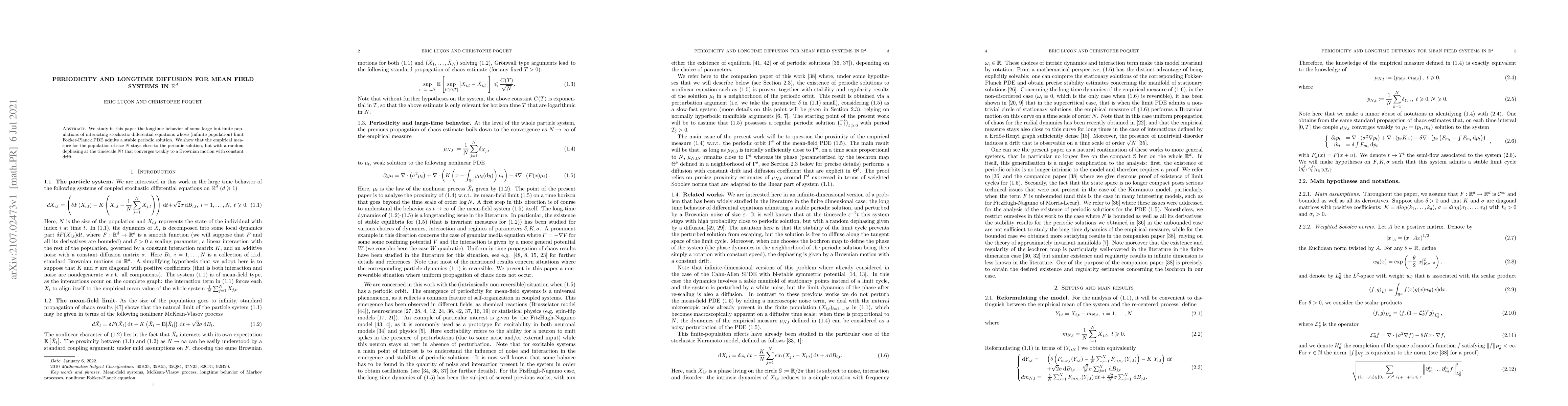 Thumbnail for Periodicity and longtime diffusion for mean field systems in
  $\mathbb{R}^d$