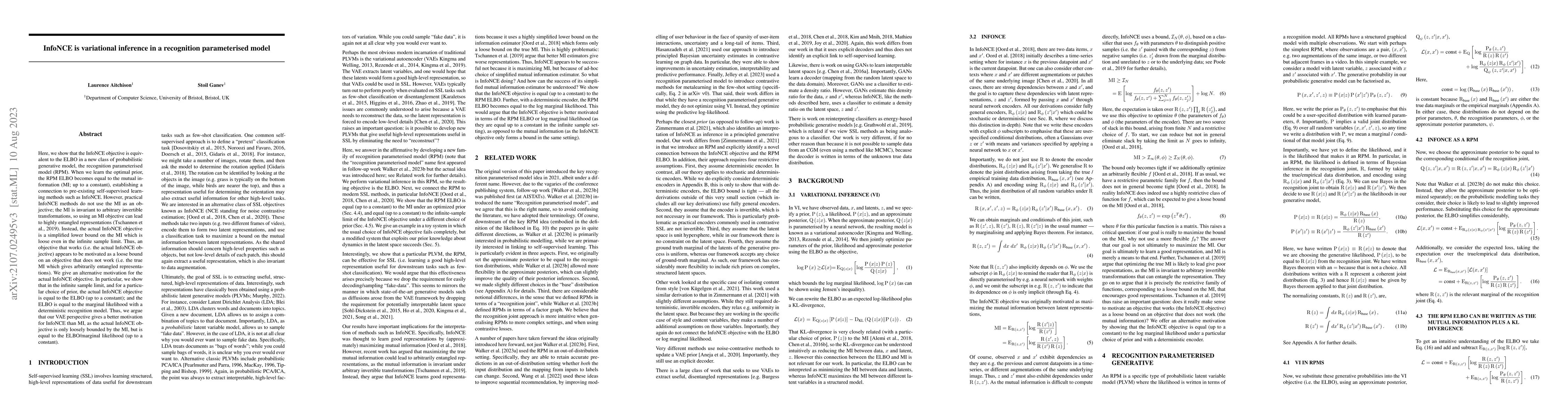 Thumbnail for InfoNCE is variational inference in a recognition parameterised model