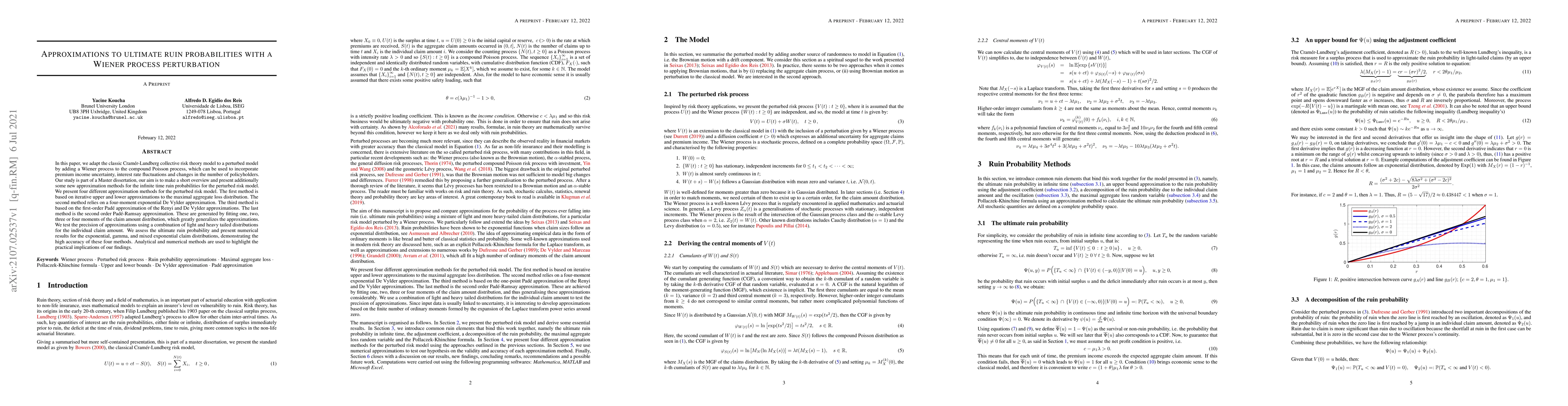 Thumbnail for Approximations to ultimate ruin probabilities with a Wienner process
  perturbation