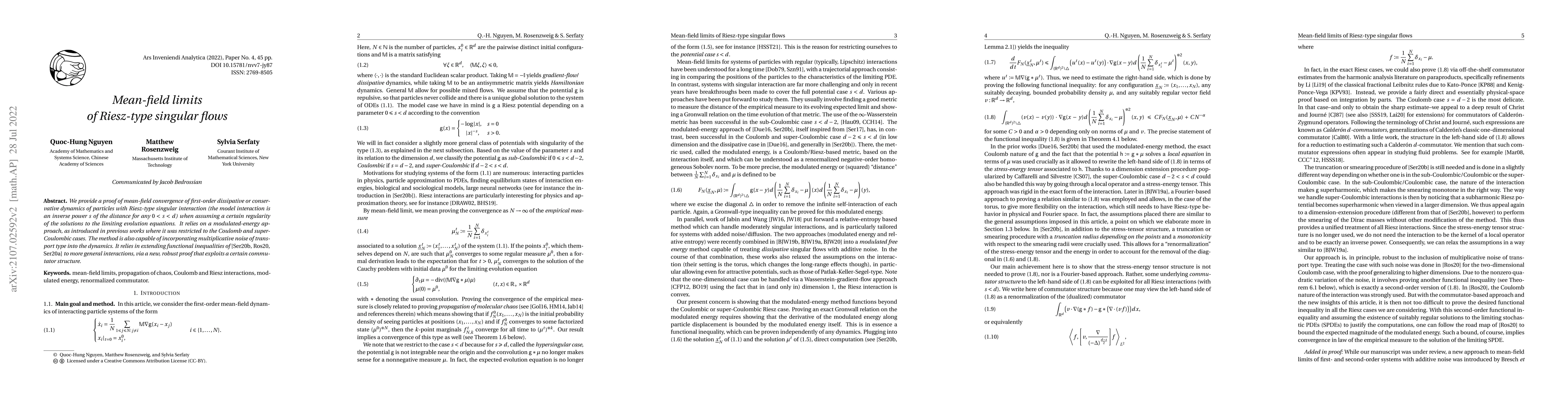 Thumbnail for Mean-field limits of Riesz-type singular flows