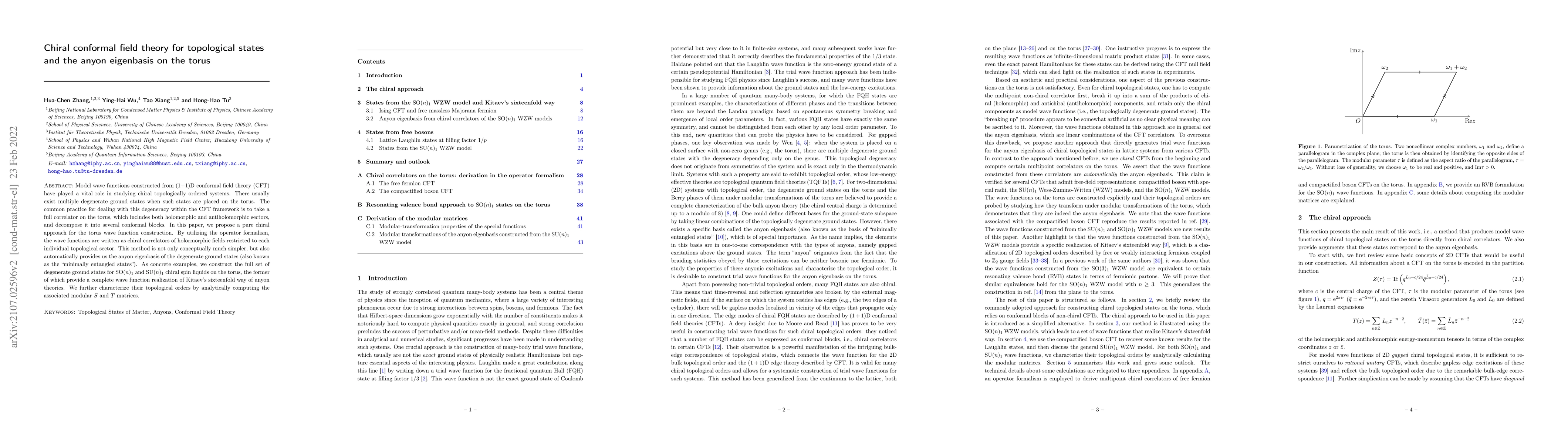 Thumbnail for Chiral conformal field theory for topological states and the anyon
  eigenbasis on the torus