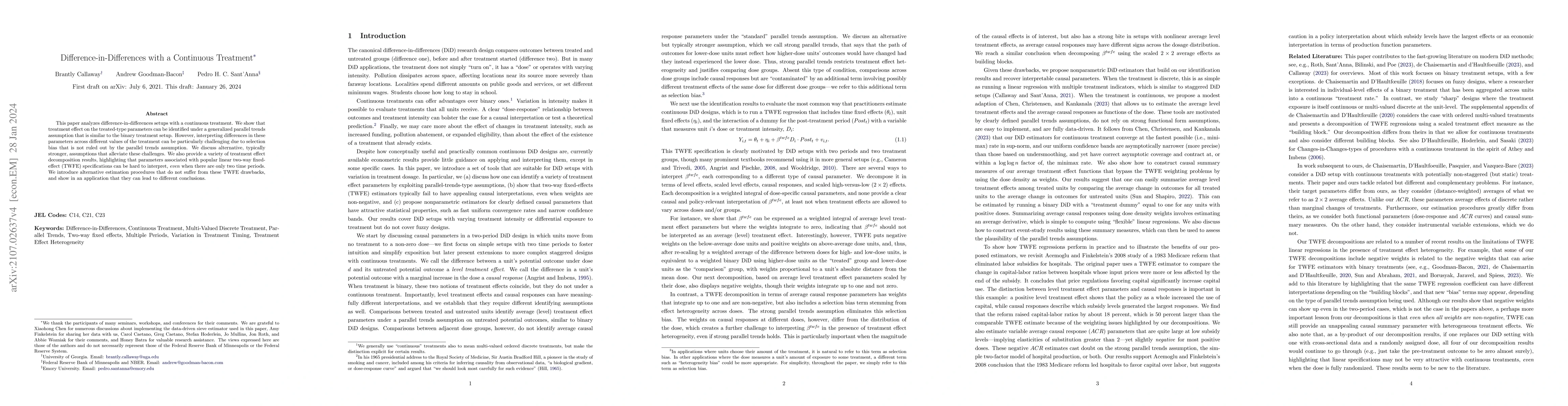 Thumbnail for Difference-in-Differences with a Continuous Treatment