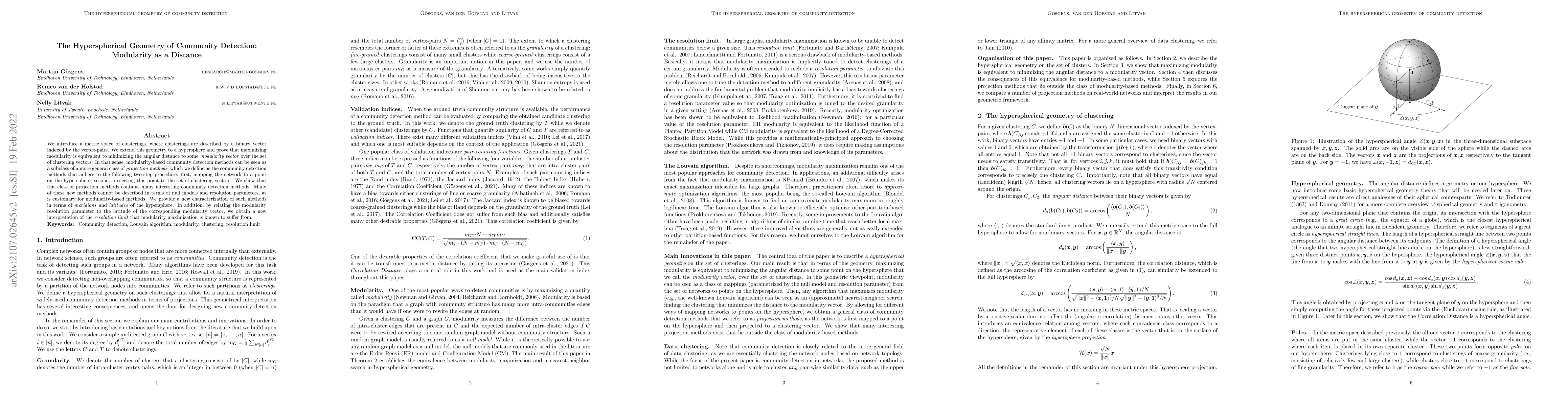 Thumbnail for The Hyperspherical Geometry of Community Detection: Modularity as a
  Distance