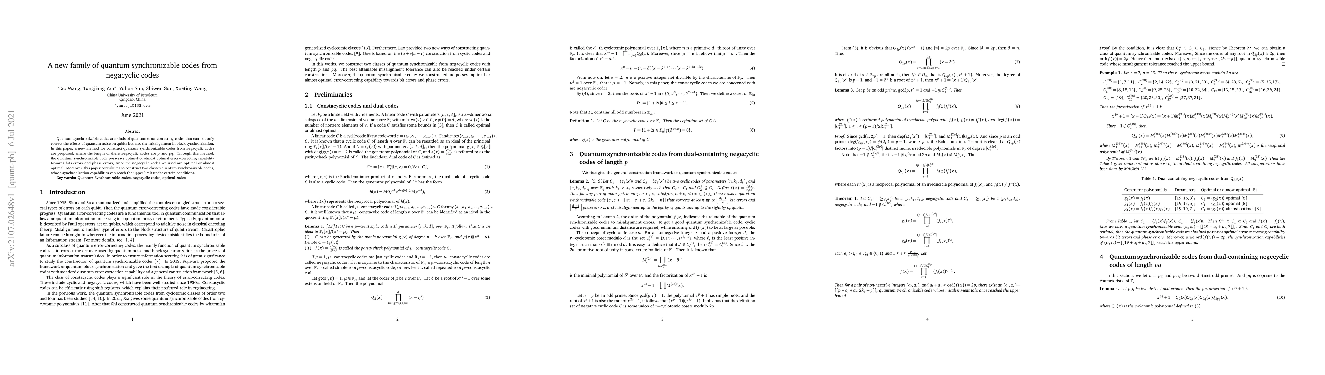 Thumbnail for A new family of quantum synchronizable codes from negacyclic codes