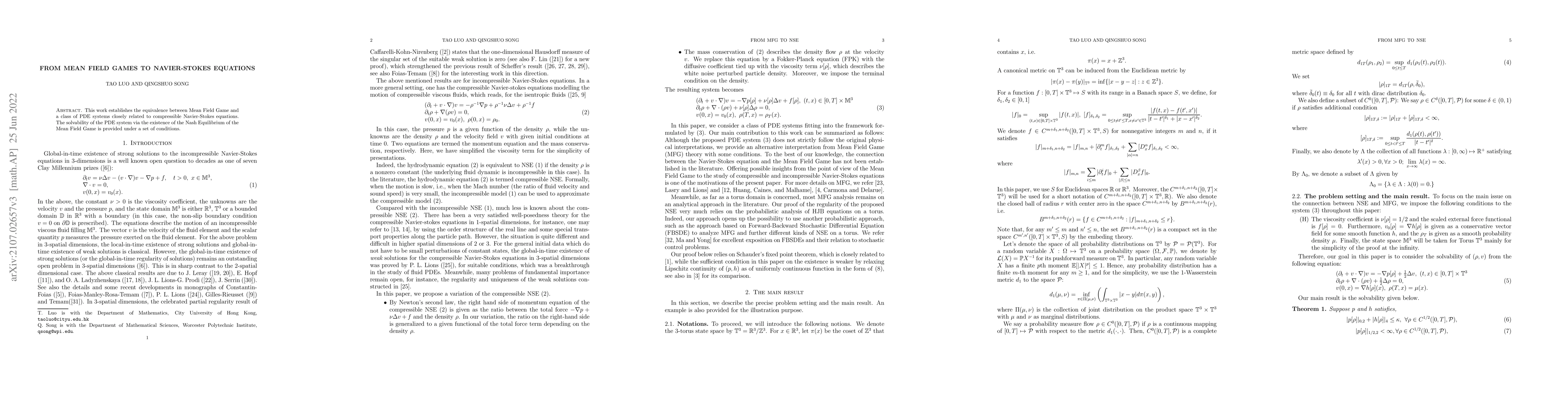 Thumbnail for From Mean Field Games To Navier-Stokes Equations