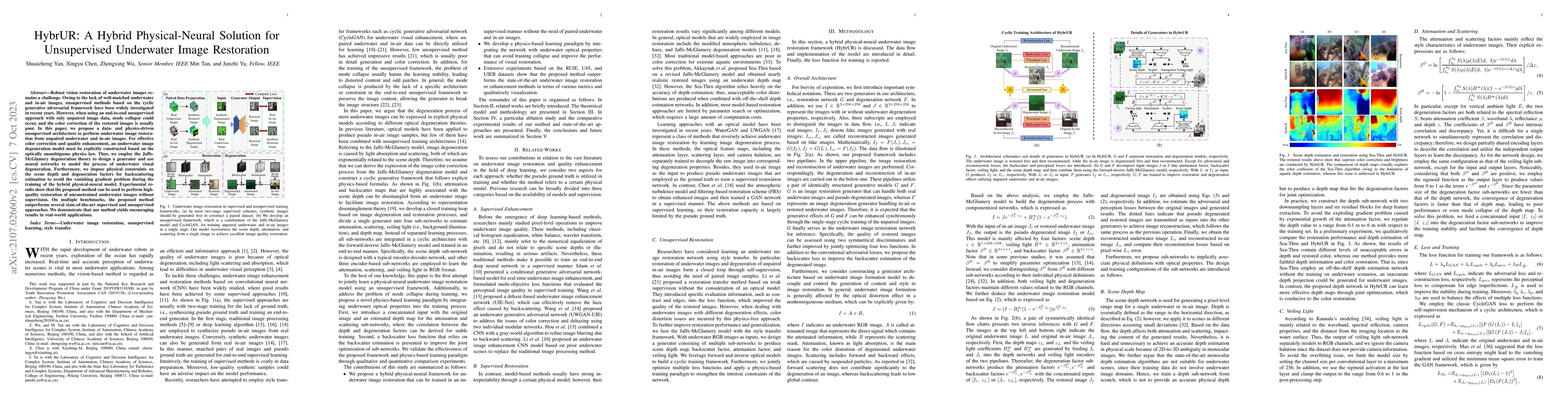 Thumbnail for HybrUR: A Hybrid Physical-Neural Solution for Unsupervised Underwater
  Image Restoration