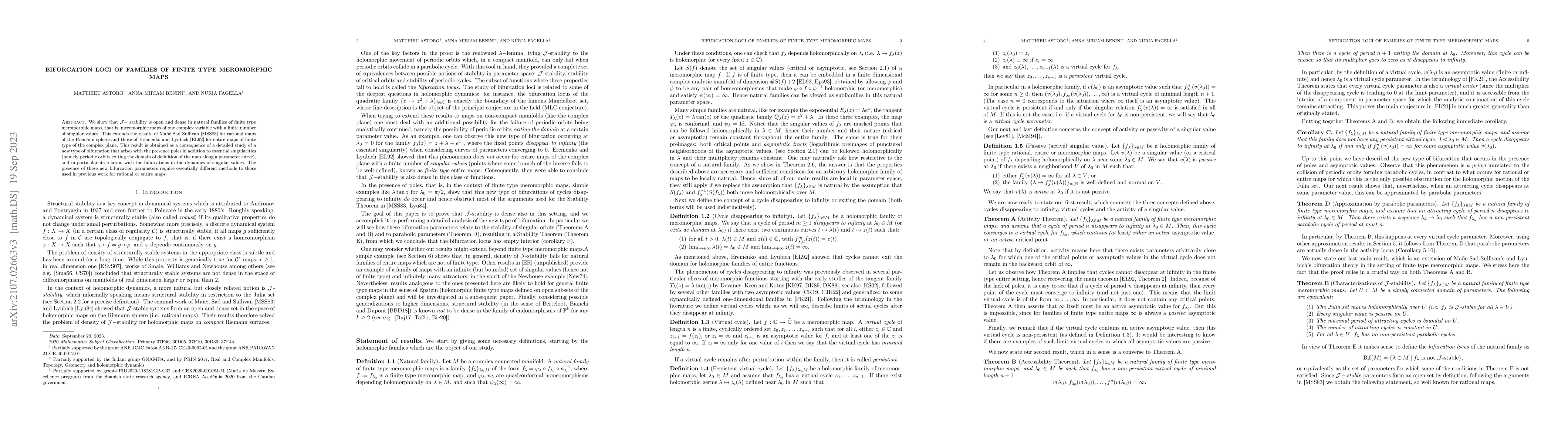 Thumbnail for Bifurcation loci of families of finite type meromorphic maps