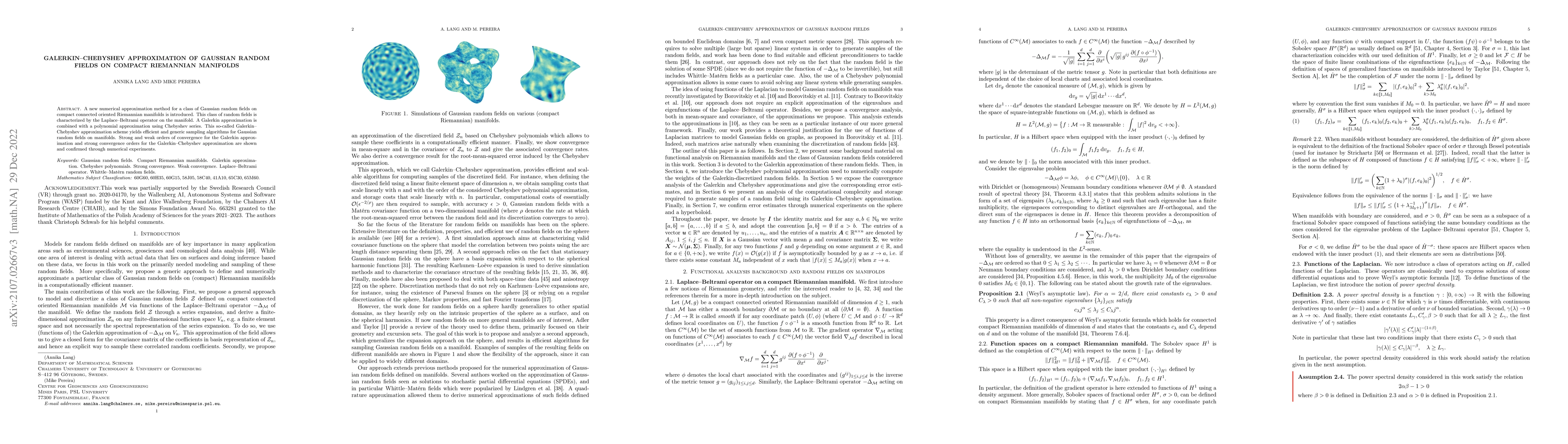 Thumbnail for Galerkin--Chebyshev approximation of Gaussian random fields on compact
  Riemannian manifolds