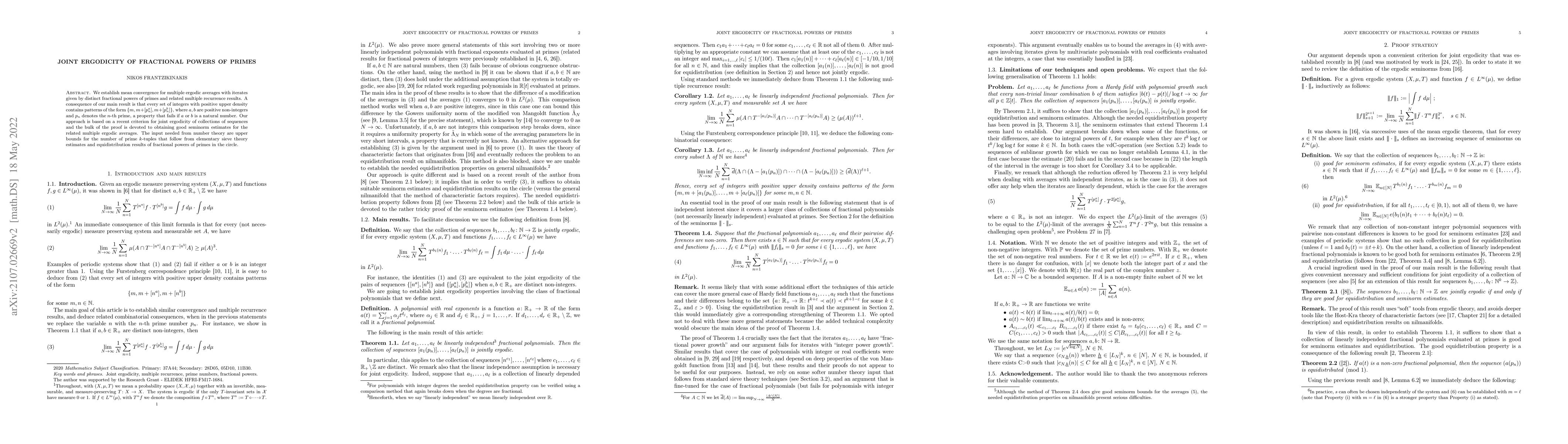 Thumbnail for Joint ergodicity of fractional powers of primes