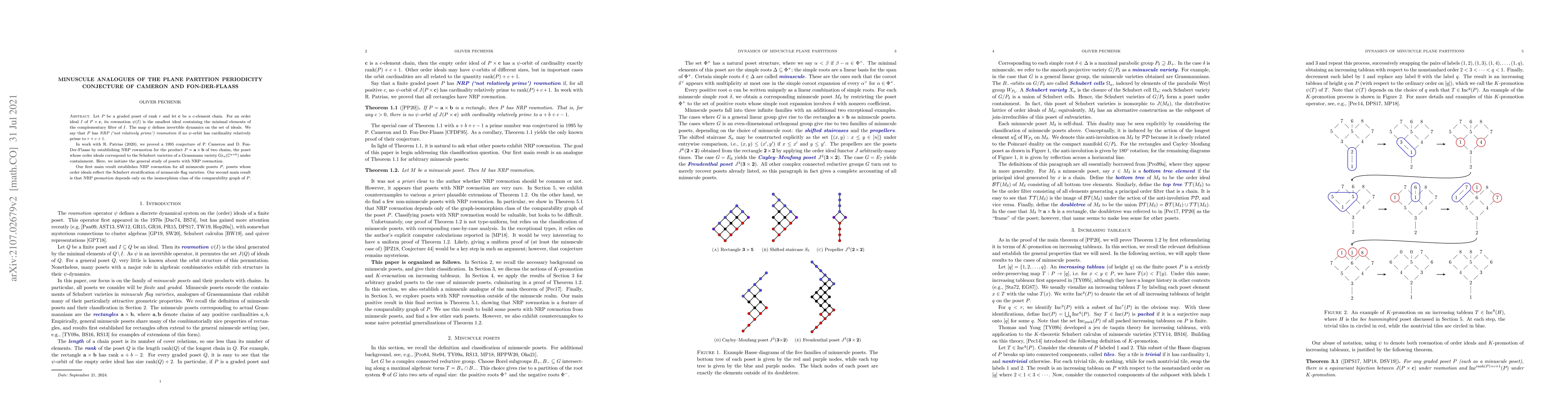 Thumbnail for Minuscule analogues of the plane partition periodicity conjecture of
  Cameron and Fon-Der-Flaass