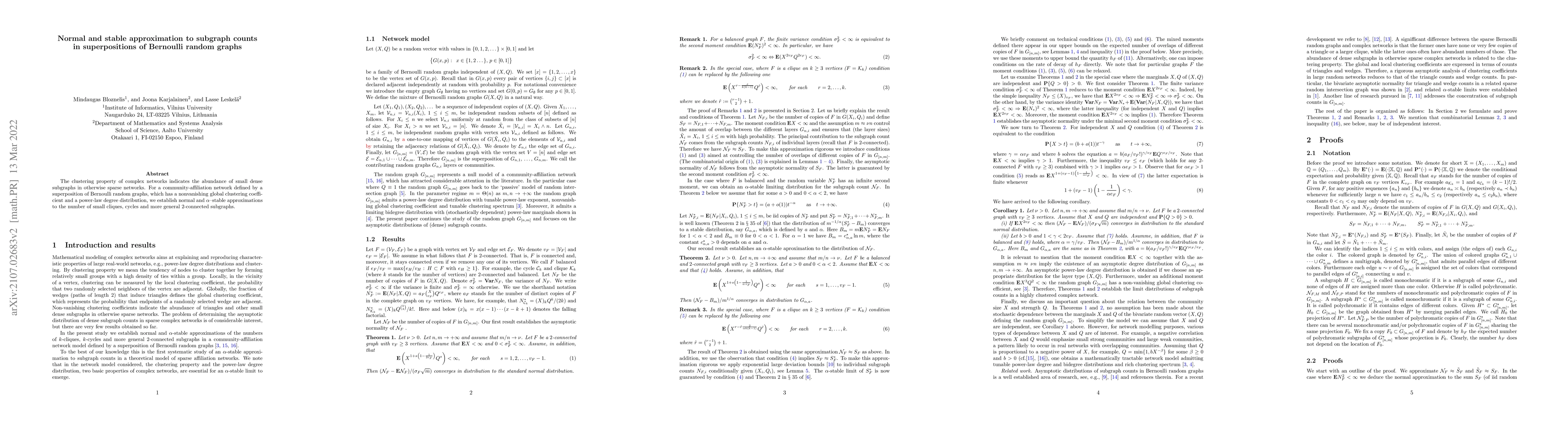 Thumbnail for Normal and stable approximation to subgraph counts in superpositions of
  Bernoulli random graphs