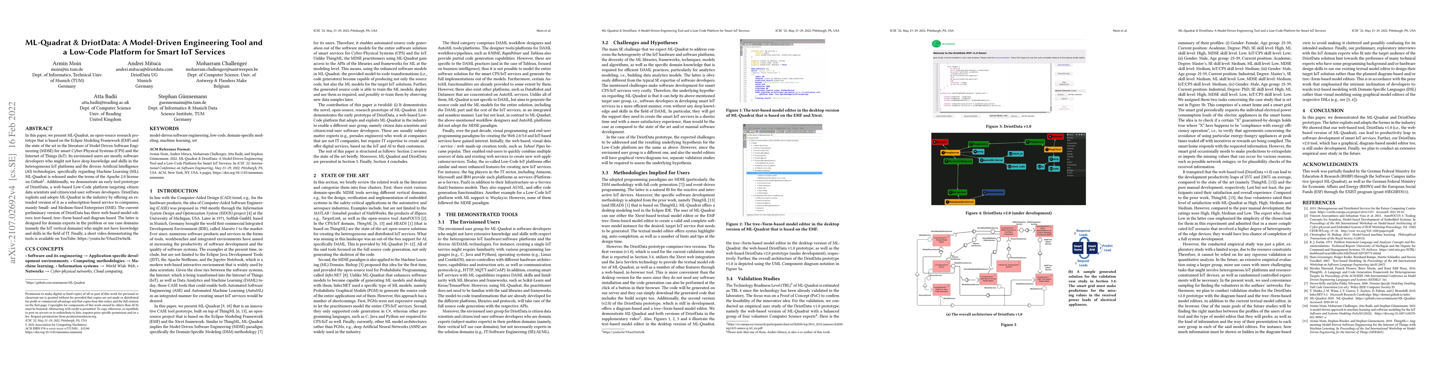 Thumbnail for ML-Quadrat & DriotData: A Model-Driven Engineering Tool and a Low-Code
  Platform for Smart IoT Services