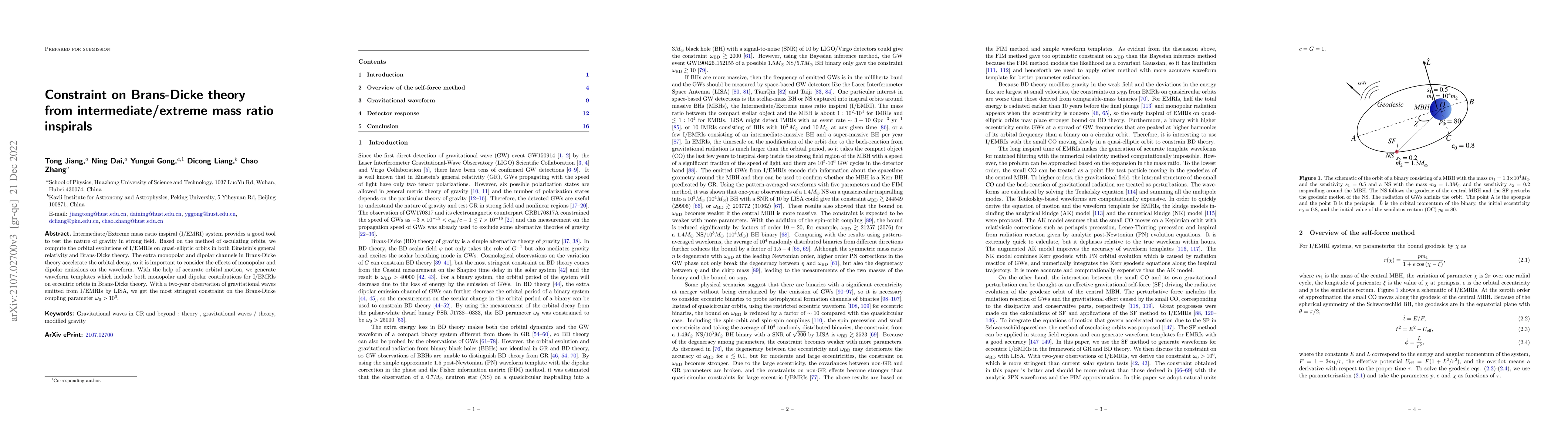 Thumbnail for Constraint on Brans-Dicke theory from intermediate/extreme mass ratio
  inspirals