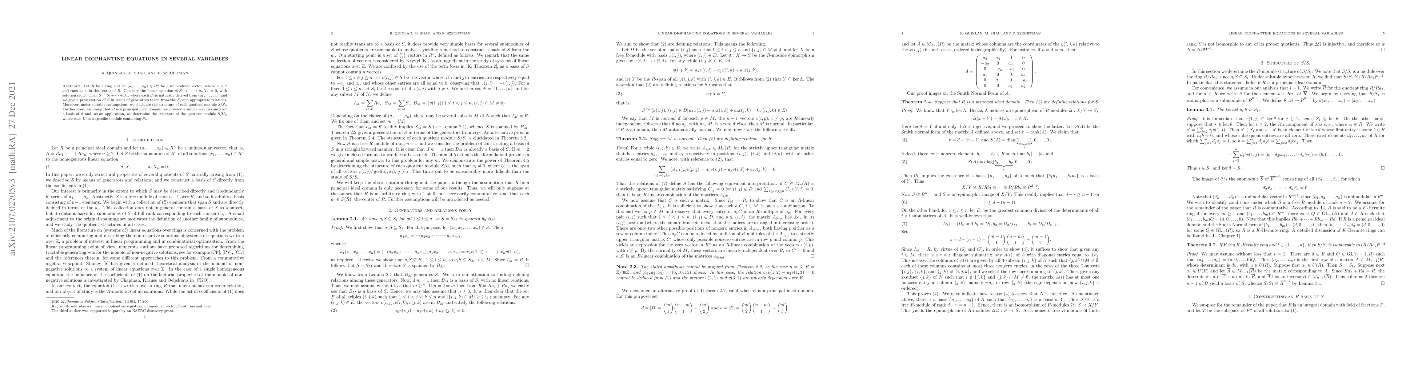 Thumbnail for Linear diophantine equations in several variables