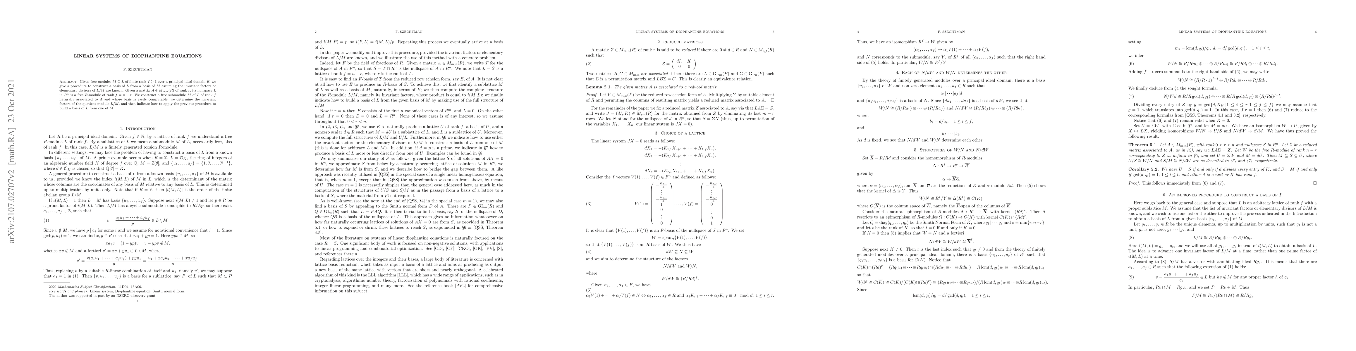 Thumbnail for Linear systems of diophantine equations