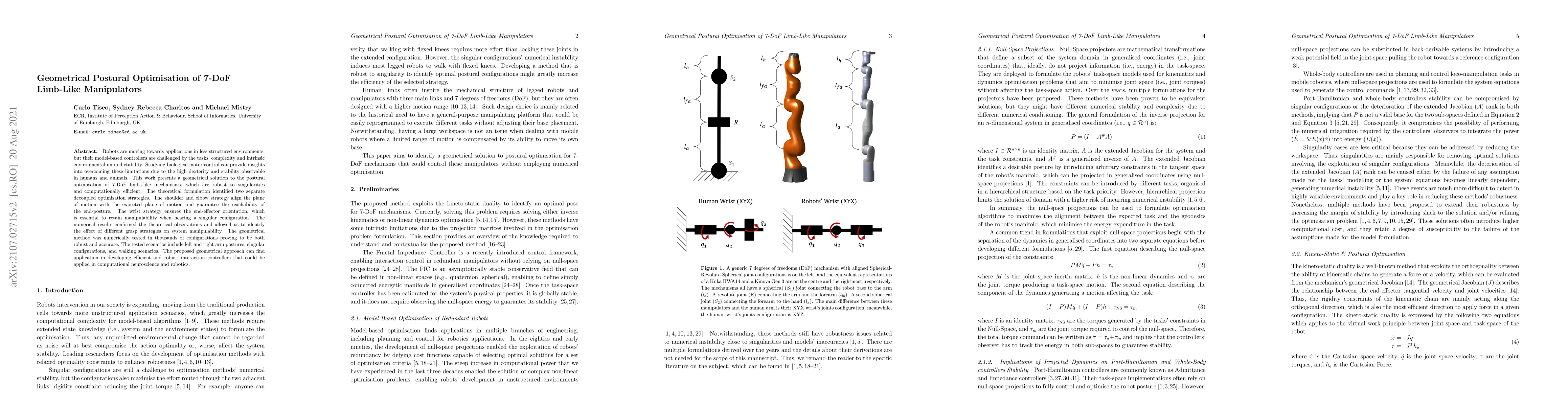 Thumbnail for Geometrical Postural Optimisation of 7-DoF Limb-Like Manipulators
