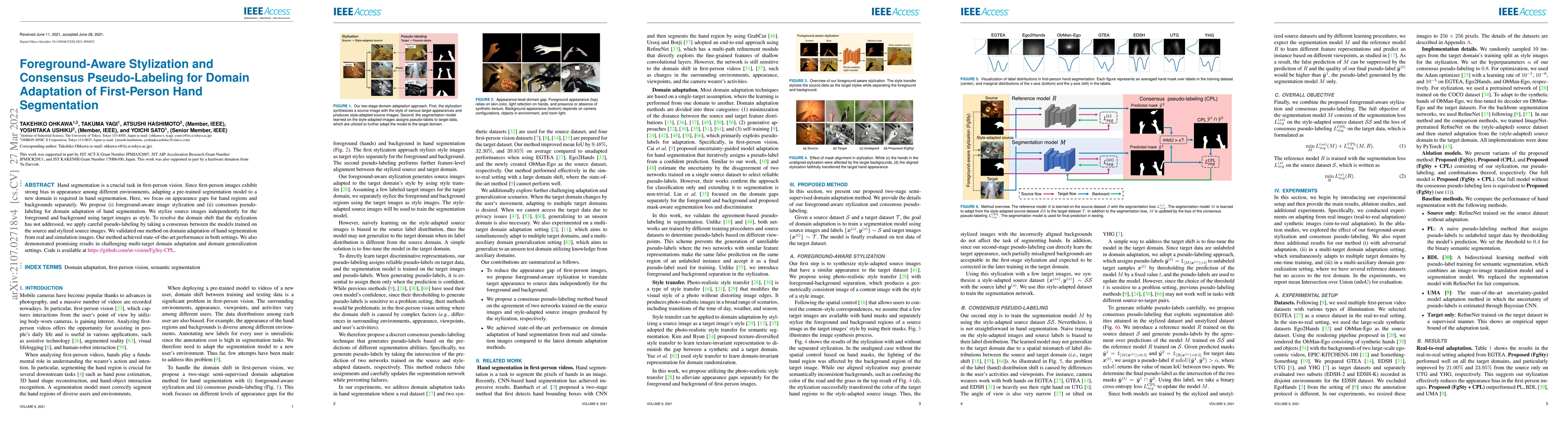 Thumbnail for Foreground-Aware Stylization and Consensus Pseudo-Labeling for Domain
  Adaptation of First-Person Hand Segmentation