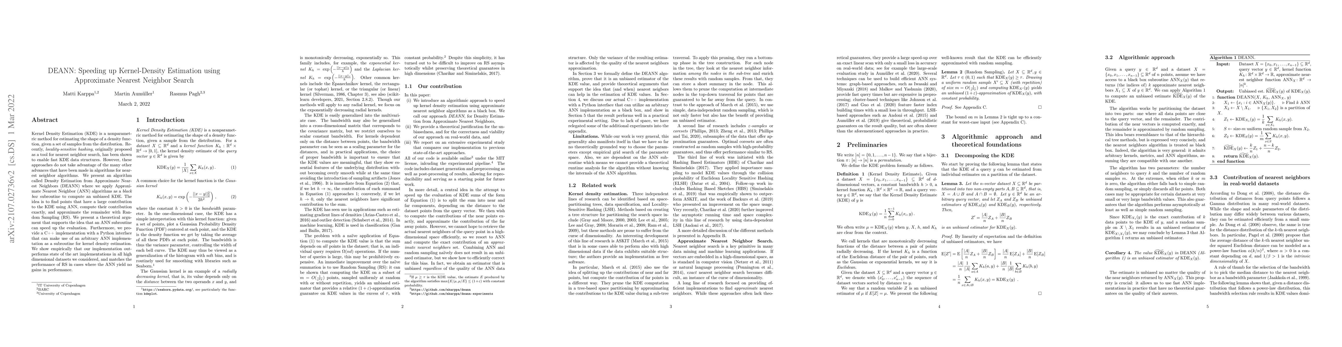 Thumbnail for DEANN: Speeding up Kernel-Density Estimation using Approximate Nearest
  Neighbor Search
