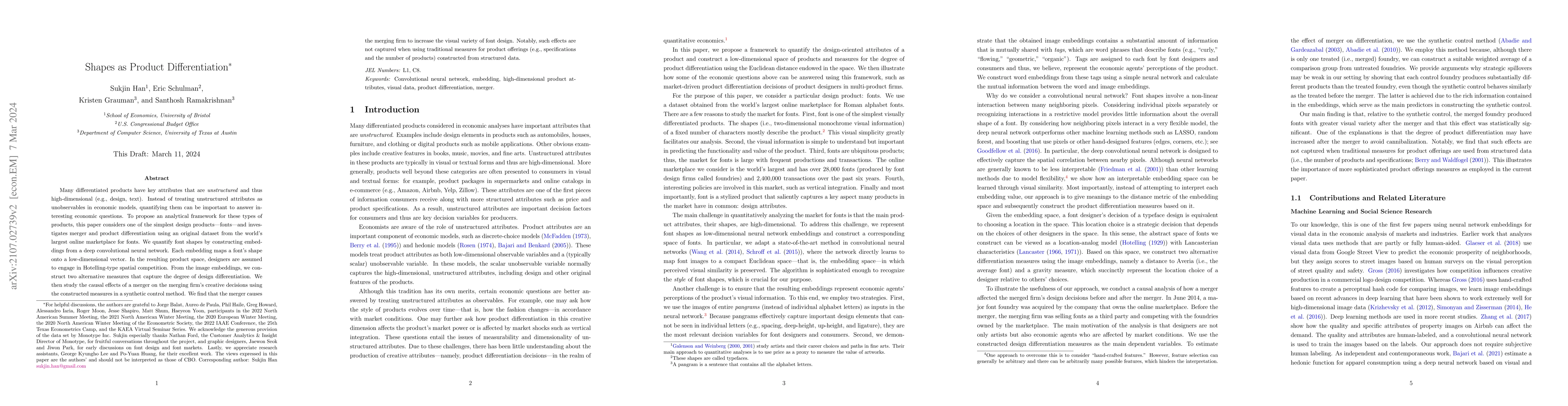 Thumbnail for Shapes as Product Differentiation: Neural Network Embedding in the
  Analysis of Markets for Fonts
