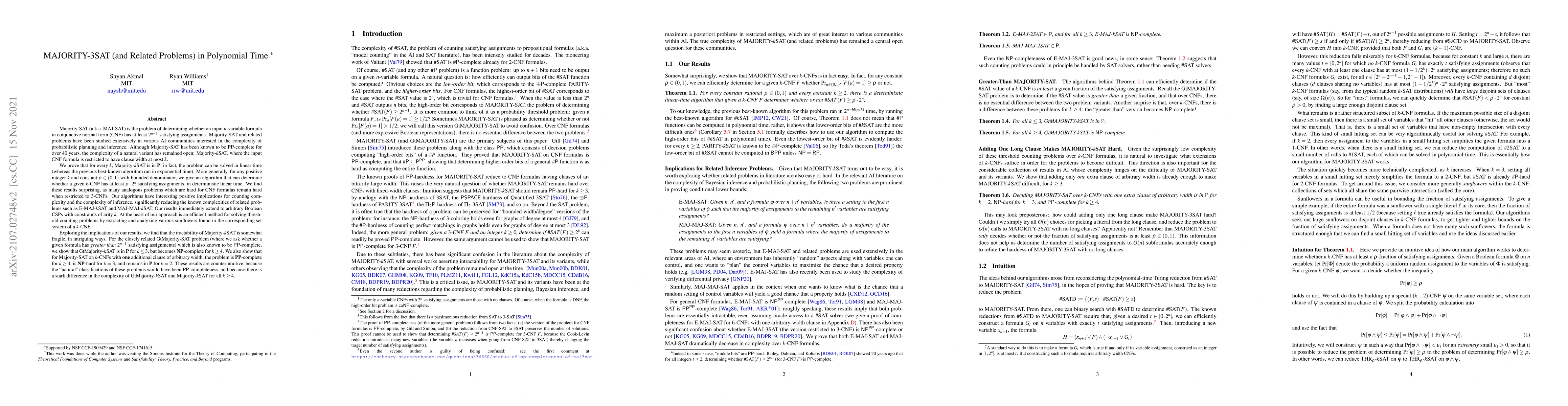 Thumbnail for MAJORITY-3SAT (and Related Problems) in Polynomial Time