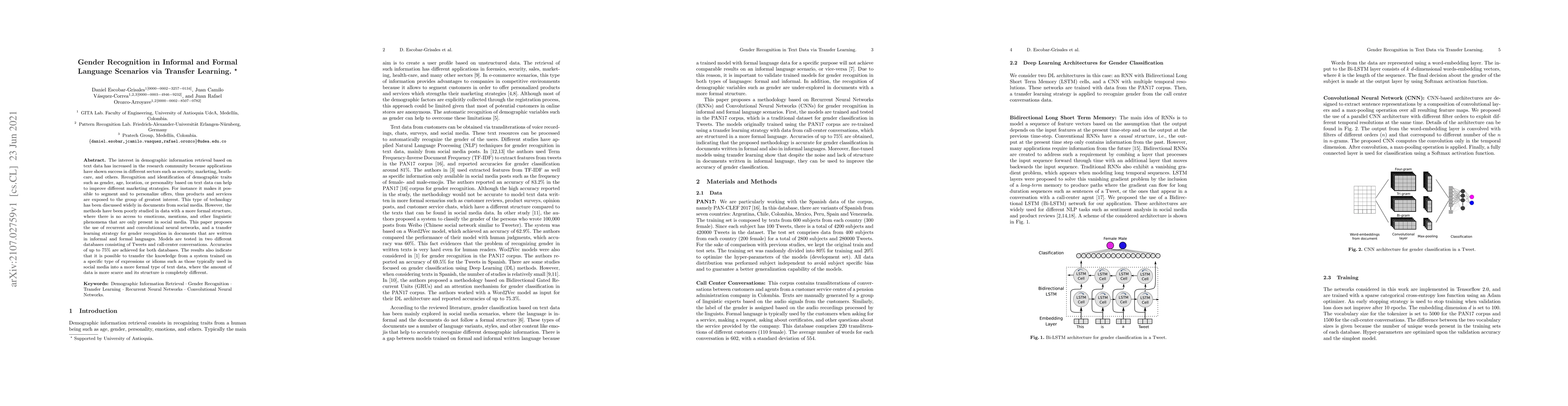 Thumbnail for Gender Recognition in Informal and Formal Language Scenarios via
  Transfer Learning