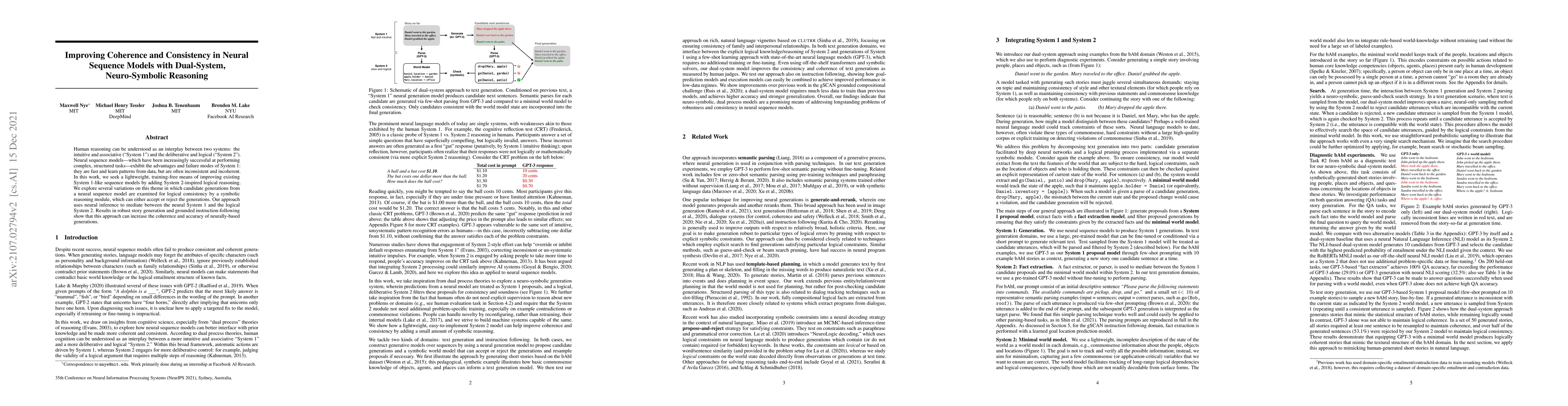 Thumbnail for Improving Coherence and Consistency in Neural Sequence Models with
  Dual-System, Neuro-Symbolic Reasoning