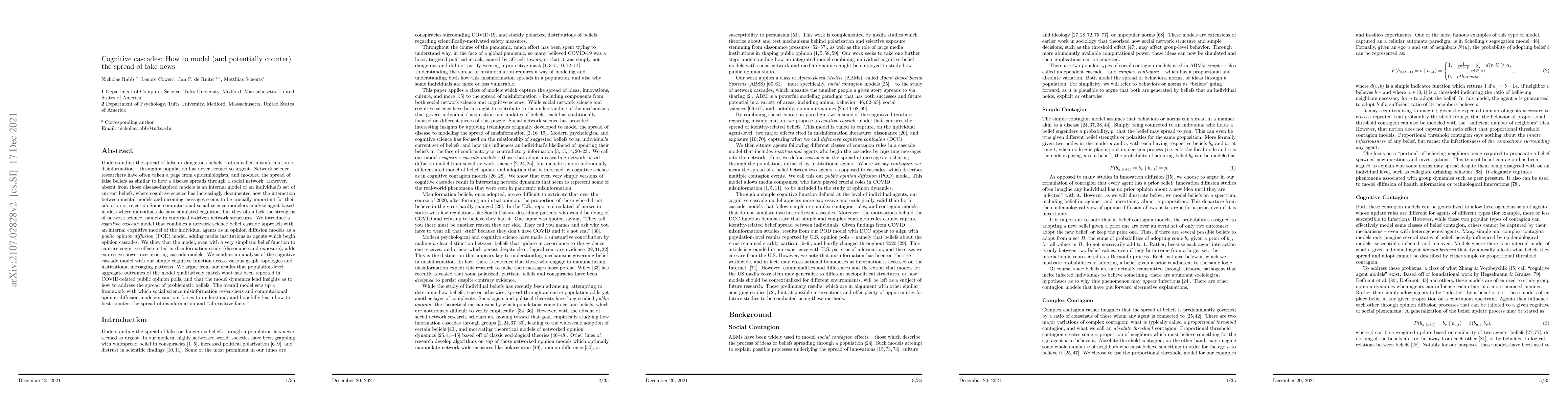Thumbnail for Cognitive cascades: How to model (and potentially counter) the spread of
  fake news