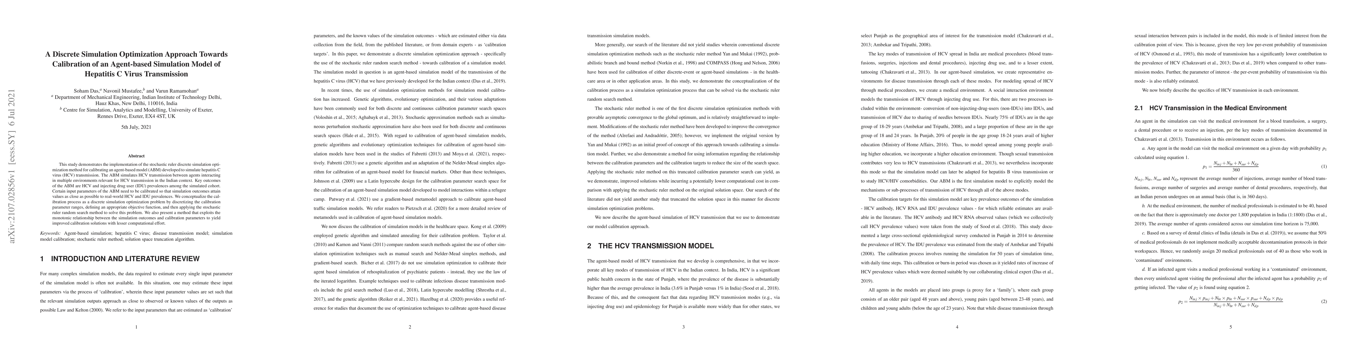 Thumbnail for A Discrete Simulation Optimization Approach Towards Calibration of an
  Agent-based Simulation Model of Hepatitis C Virus Transmission