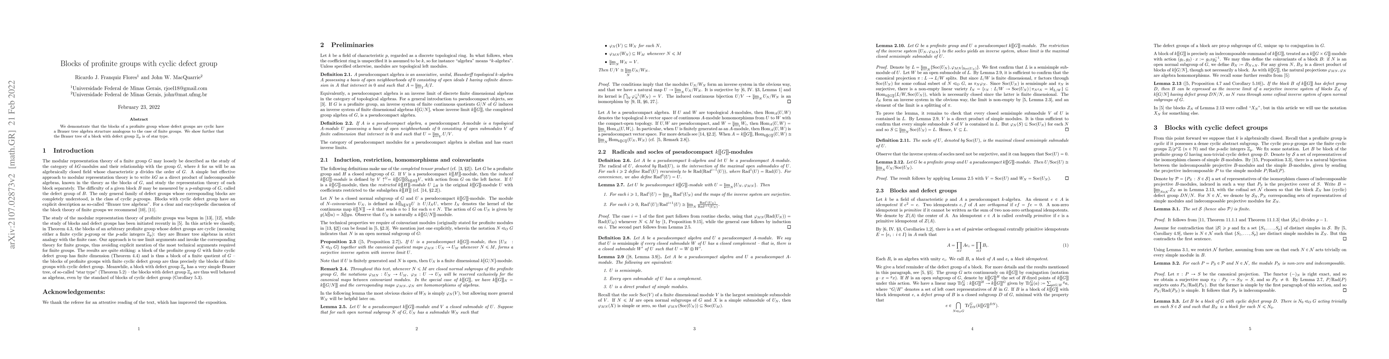 Thumbnail for Blocks of profinite groups with cyclic defect group
