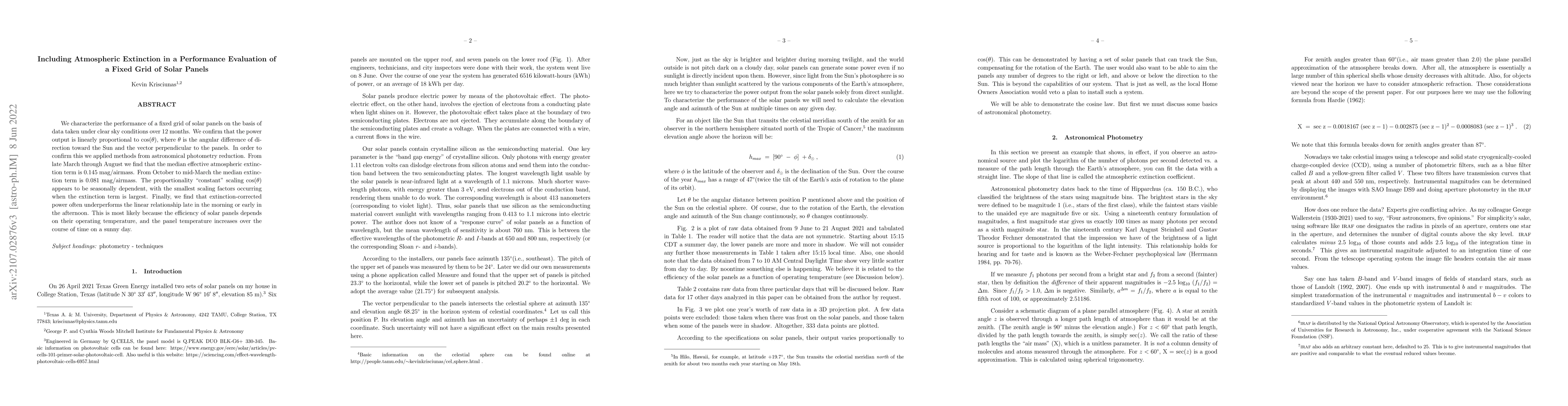 Thumbnail for Including Atmospheric Extinction in a Performance Evaluation of a Fixed
  Grid of Solar Panels