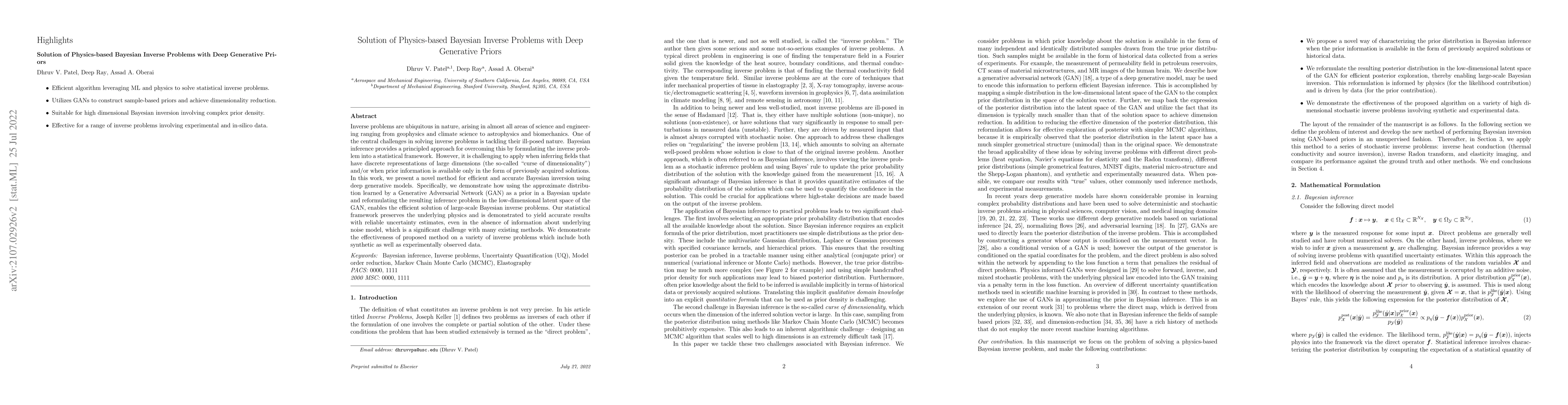 Thumbnail for Solution of Physics-based Bayesian Inverse Problems with Deep Generative
  Priors