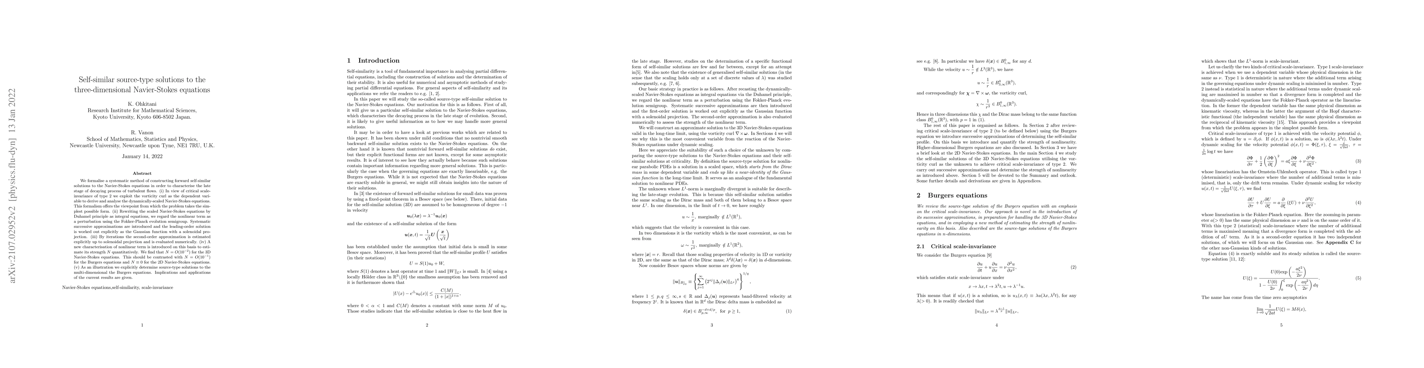 Thumbnail for Self-similar source-type solutions to the three-dimensional
  Navier-Stokes equations