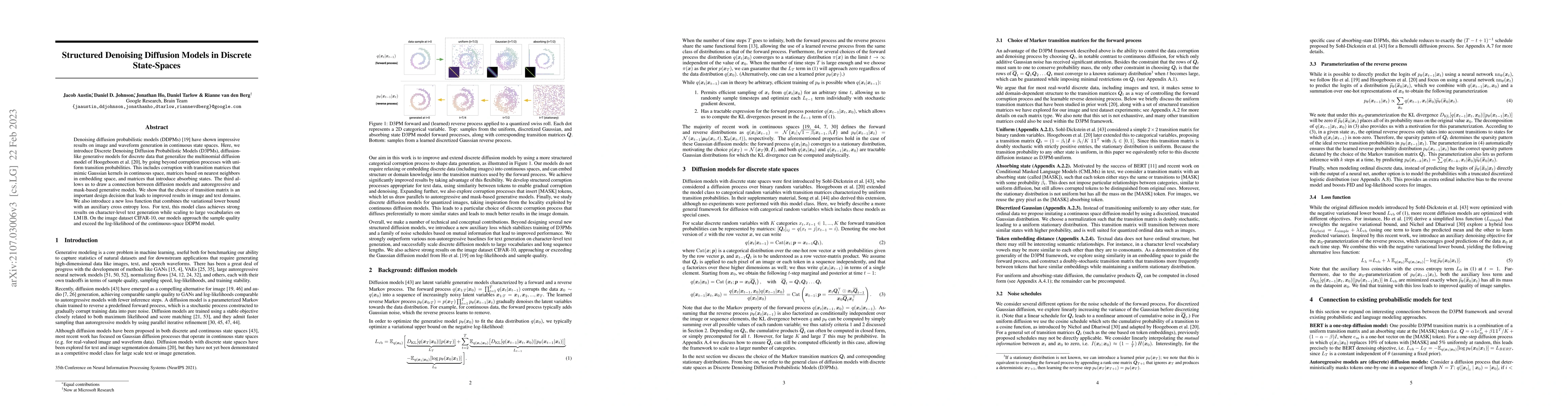Thumbnail for Structured Denoising Diffusion Models in Discrete State-Spaces