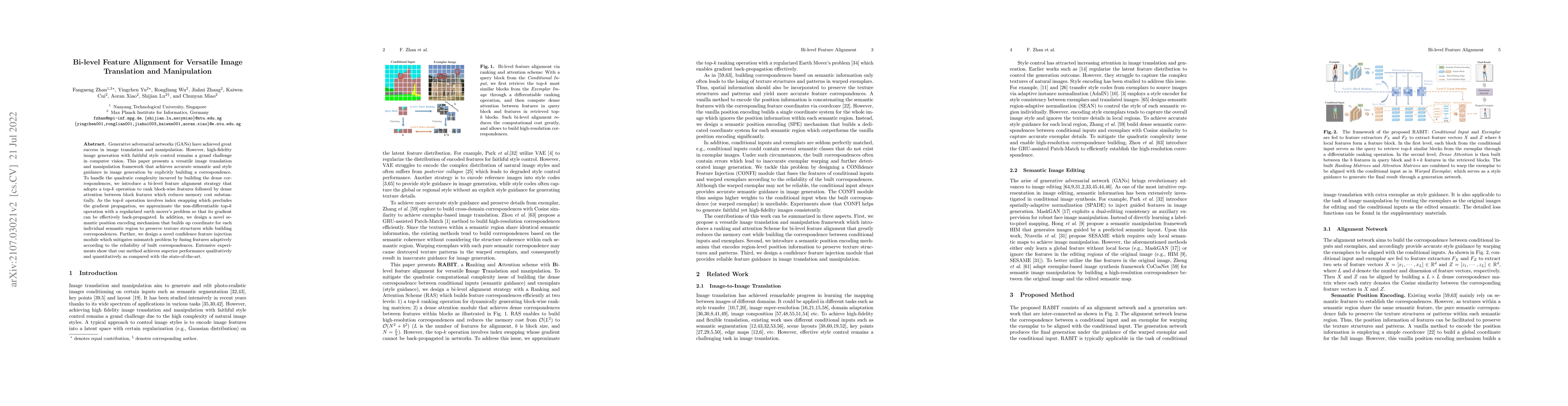 Thumbnail for Bi-level Feature Alignment for Versatile Image Translation and
  Manipulation