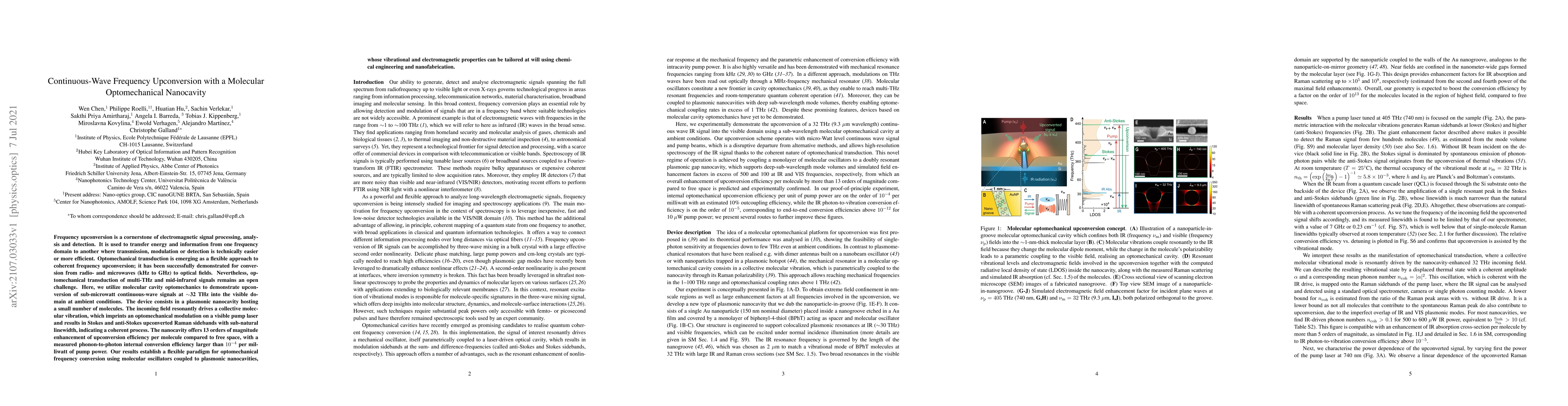 Thumbnail for Continuous-Wave Frequency Upconversion with a Molecular Optomechanical
  Nanocavity