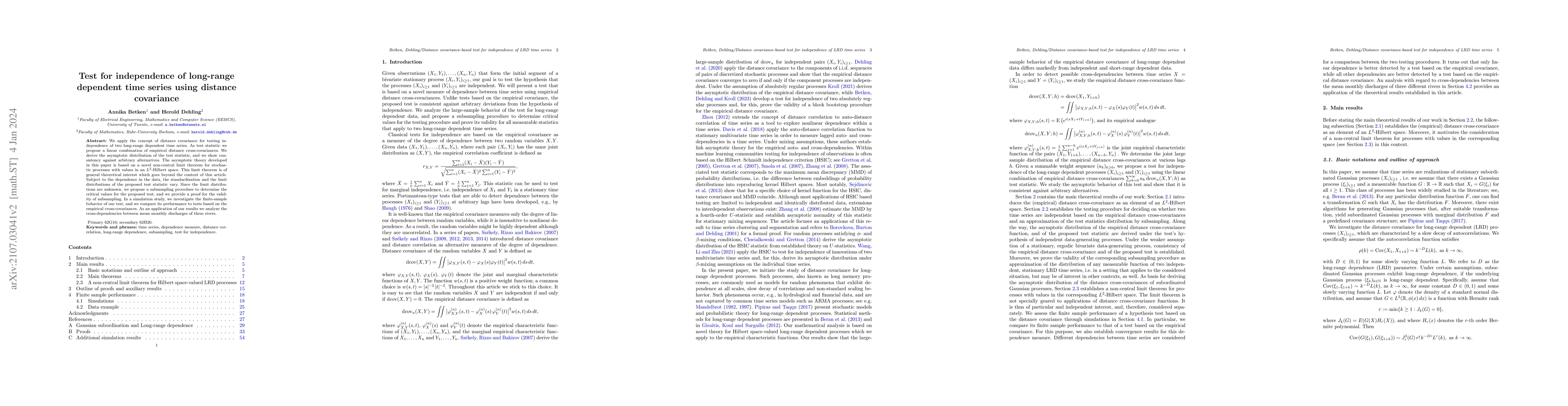 Thumbnail for Test for independence of long-range dependent time series using distance
  covariance
