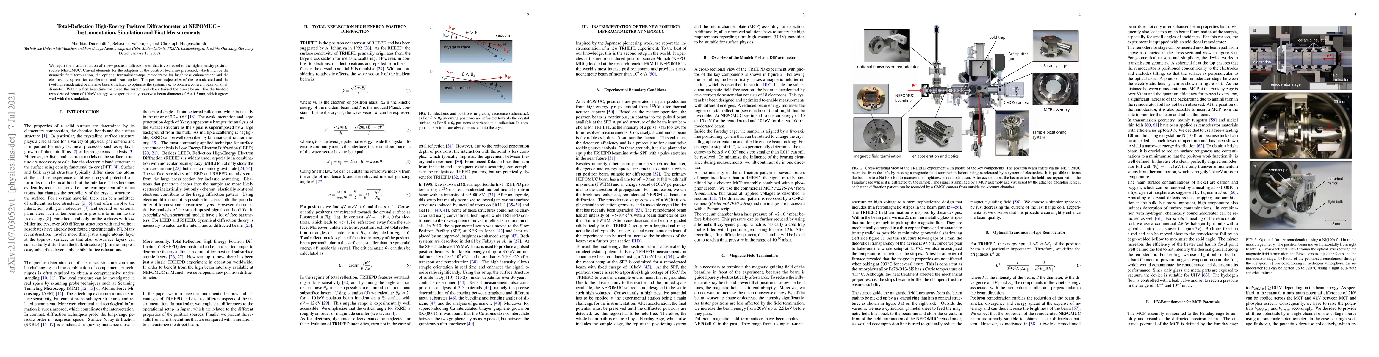 Thumbnail for Total-Reflection High-Energy Positron Diffractometer at NEPOMUC --
  Instrumentation, Simulation and First Measurements
