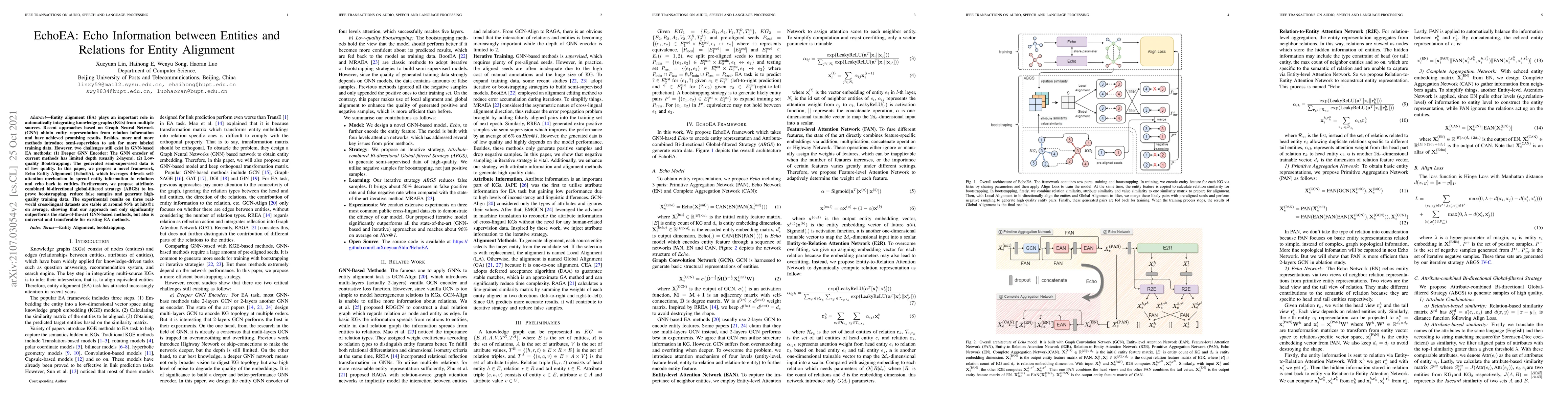 Thumbnail for EchoEA: Echo Information between Entities and Relations for Entity
  Alignment