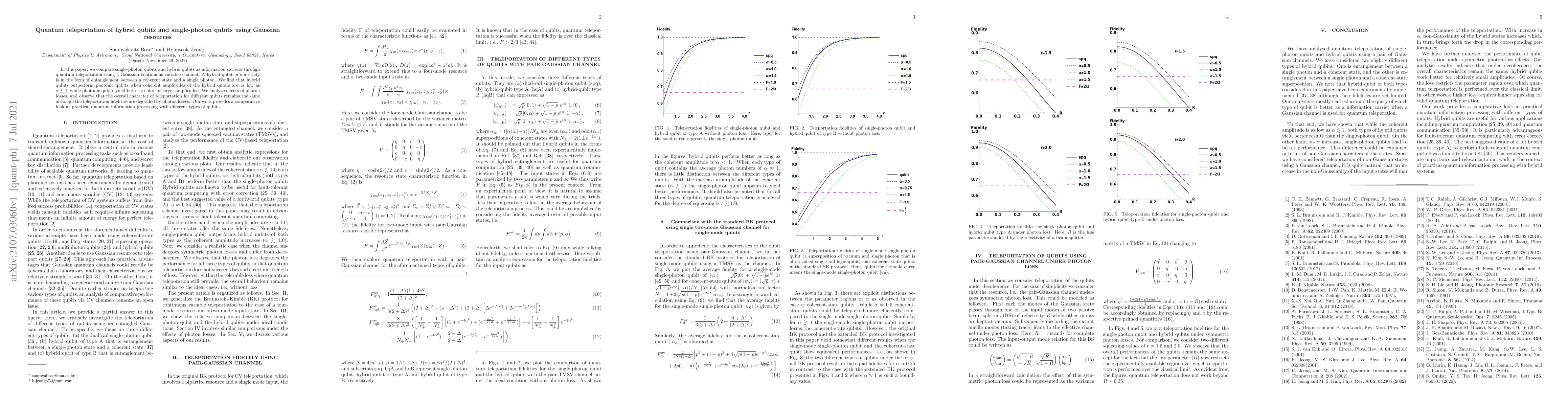 Thumbnail for Quantum teleportation of hybrid qubits and single-photon qubits using
  Gaussian resources