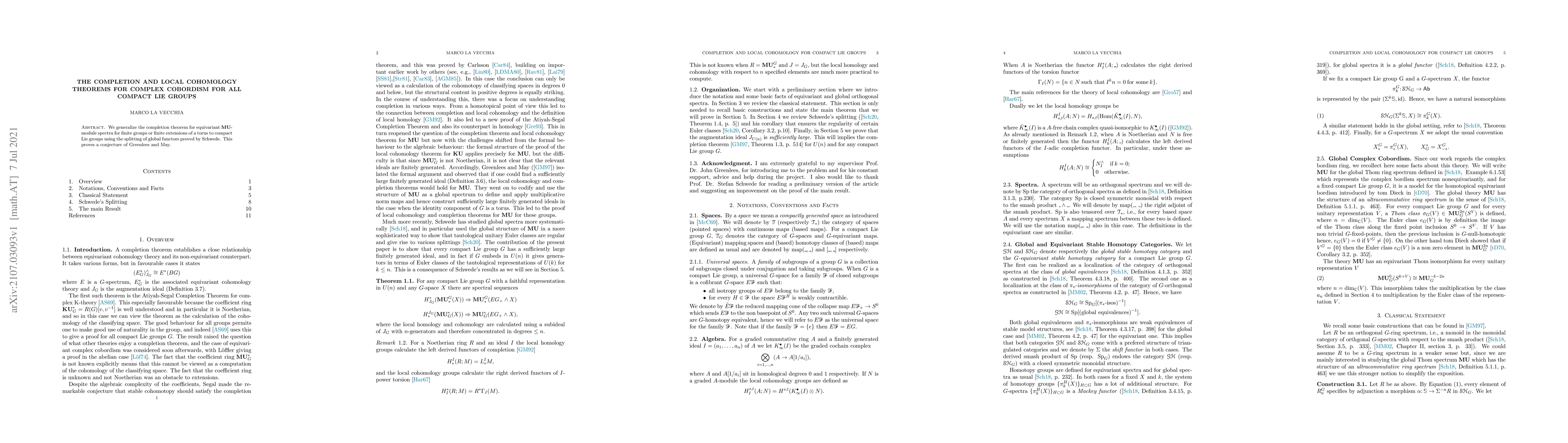 Thumbnail for The completion and local cohomology theorems for complex cobordism for
  all compact Lie groups